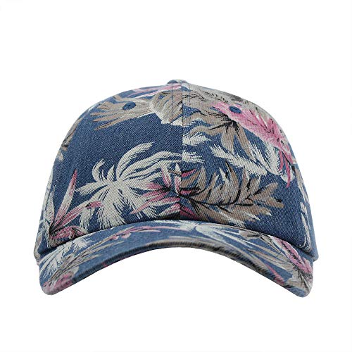 Premium Floral Hawaiian Cotton Twill Adjustable Snapback Baseball Caps (Denim Floral Navy) #TOP1