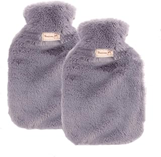 CestMall 湯たんぽ ２個セット 可愛いカバー付け エコ湯たんぽ 注水式 ふわふわカバー 洗える 安全 900ml 防寒対策 腹痛緩和 グレー＆ピンク クリスマスギフト (グレー)