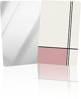 DOME-SPACE Compact Card Mirror, Unbreakable Stainless Steel Makeup Mirror Abstract Geometric Stripes Lines Pink Retro Art Rectangular Handheld Small Travel Mirror for Camping, Travelling