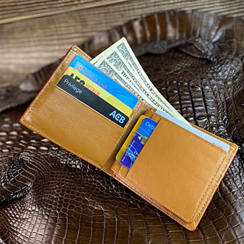 Image of HATA Men Leather Bifold Wallet RFID Blocking Front Pocket Exotic Billfold Handmade Gift For Birthday Wedding Anniversary Father's Day
