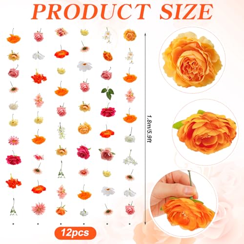 Image of Suncalla 12 Pcs 70.8 ft Wildflower Garland Pre Strung Artificial Hanging Flower Vine Backdrop Decor from Ceiling Floating Silk Floral Garland for Garden Wedding Bridal Shower(Rose,Multicolor)