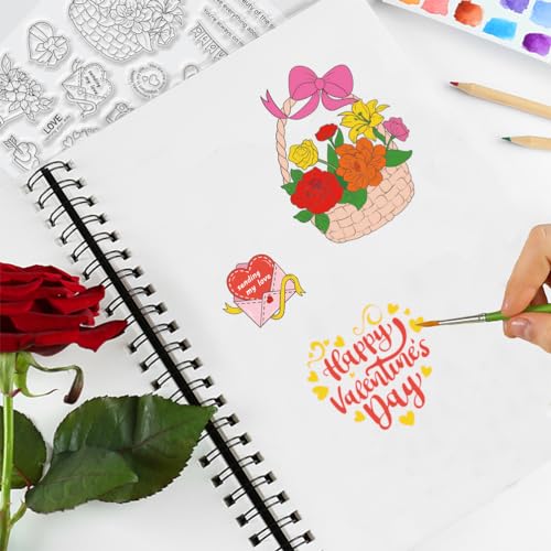 INFUNLY Valentine's Day Clear Stamps and Dies Love Silicone Stamp Flowers Stamps for Card Making Love Heart Stamps and Cutting Dies Flower Basket Stamps and Dies Set for DIY Craft Scrapbooking Decor - Image 3