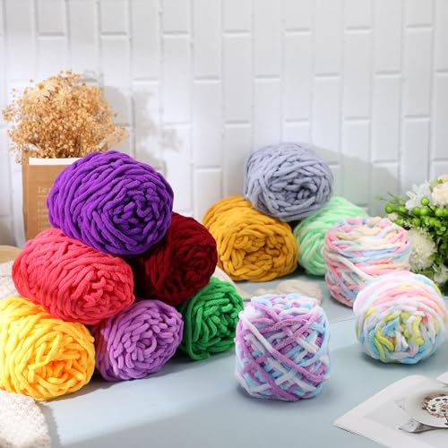 Image of Buryeah 40 Skeins Soft Chenille Yarn for Crocheting 2187 Yards Multicolored Blanket Velvet Bulky Thick Fluffy Plush Fluffy Yarn for Hand Knitting DIY Rugs Scarf Gloves Stuffed Animals Bags(40 Colors)