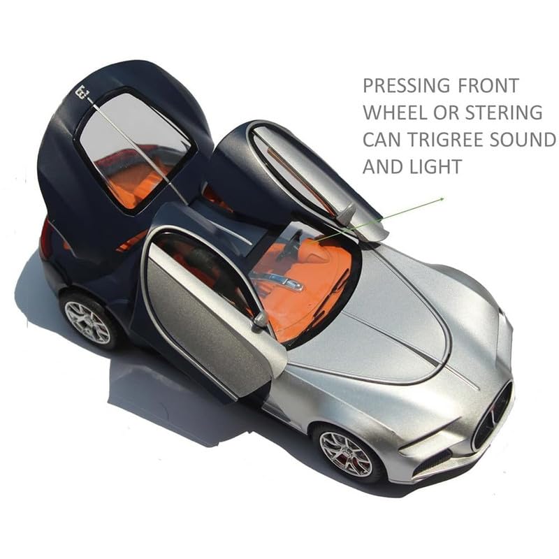Image of Kids Model 1:24 Bugatti Atlantic Die Cast Metal Car Pull Back Action Opening Doors with Realistic Engine Sound Lights Toy Car Gift for Boys - Silver Black