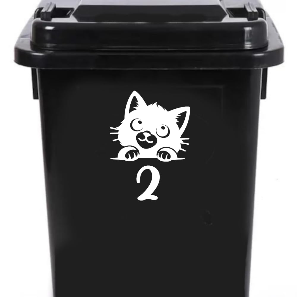 3 Pack Cute Cat Peering Number Waterproof Sticker - Easy To Apply - Custom Wheelie Bin/Recycling Box/House Number/Door Signs (2)