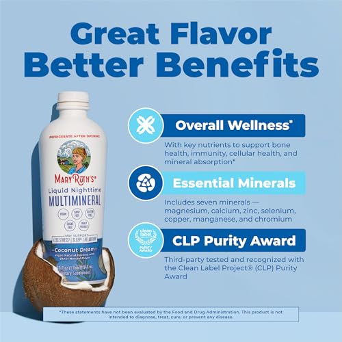 Image of MaryRuth's Liquid Nighttime Multimineral | NO Melatonin | Bedtime Routine | Magnesium Citrate | Calcium | Zinc | Vitamin D3 | Available in 4 Flavors | Vegan | Sugar Free | Gluten Free | 32 Oz