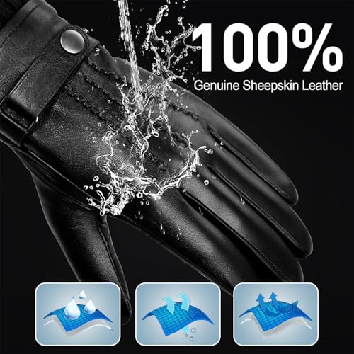 BISON DENIM Herren Winter Lederhandschuhe Warme Kaschmirhandschuhe Handschuhe Touchscreen-Funktion