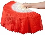 Tanzfächer, Faltfächer, Simulationsseide, langer Tanzfächer mit Farbverlauf, Bauchtanz, orientalischer Tanzshow-Fächer, lang, 51 cm (Farbe: Rot links) (Farbe: Rot links) Rot links ( Color : Redright )