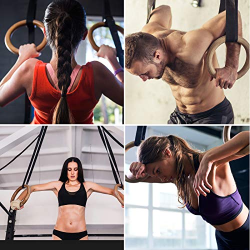 image for Focus Line Gymnastic Rings with Adjustable Straps, 1.25 inch Wooden Ri