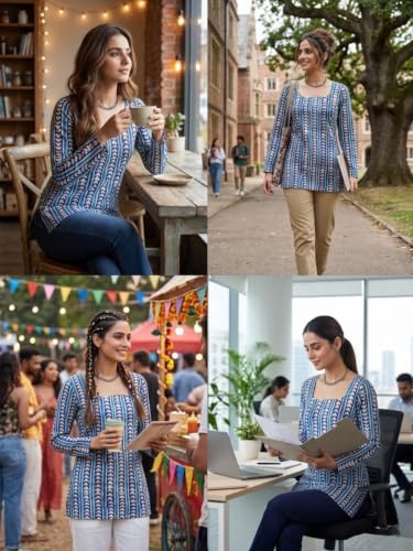 Image of Leriya Fashion Short Kurti for Women | Women's Floral Printed Rayon Short Kurta | Top for Woman | Comfortable, Office & Casual Kurtis for Jeans, Leggings & Trousers