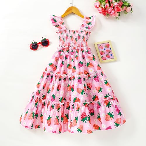 Little Girl Twirl Dress Kids Sleeveless Ruffle Tiered Smocked Dresses Girls Summer Outfits Beach Sundress3