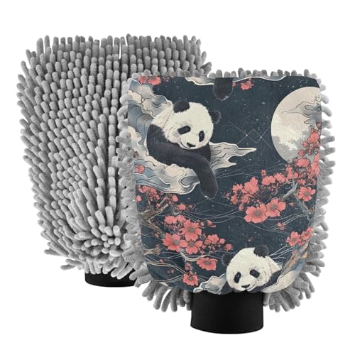 IOACIY Absorbent Microfiber Car Wash Drying Mitts, 2 Pack, Scratch-Free & Lint-Free, Rich Foam, Highly Absorbent, Double Sided, Wash Mitt Perfect for Car Washing, L, Panda (8)