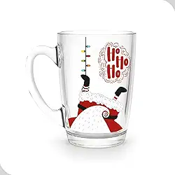Caneca de Vidro Natalina Haüskraft HOHOHO 320ml – Apta ao Micro-ondas e Lava-Louças, Presente Natal