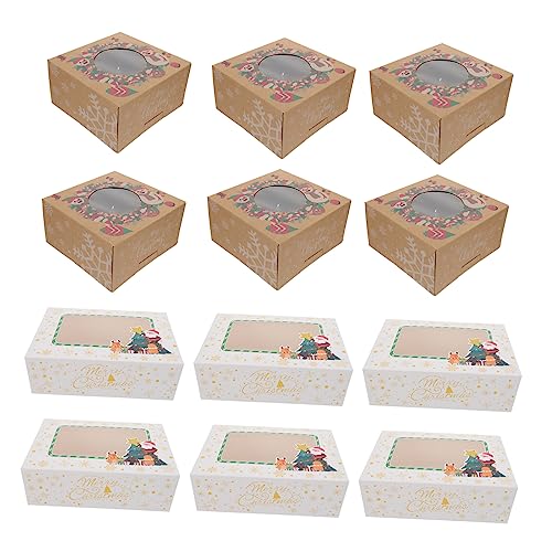 Gatuida 12pcs Box Christmas Pastry Box Loaf Cake Candy Pouch for Christmas Mini Cake Container Christmas Party Favor Holders Bakery Boxes with Window Dessert Baking Box White Cardboard