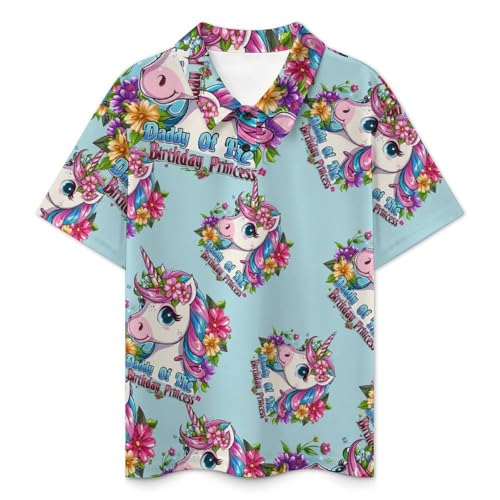 Daddy Of The Birthday Princess Un-icorn Youth Polo Shirt Short Sleeve Golf Shirts Summer Tops Casual Sport 13-14T
