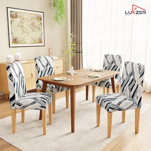 Image of Lukzer 1PC Blue Weave Stretchable Dining Chair Cover | Universal Fit Removable Washable Slipcover | 140 GSM Polyester + Spandex | Elastic Protective Cover for Home & Hotel Chairs Seat Slipcover