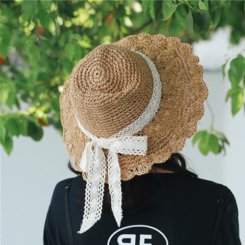 Ladies Summer Lace Beach Straw Sun Hats Womens Kids Girls UPF 50+ Wide Brim Foldable Sun Shade Fedora Crochet Bucket Hat3