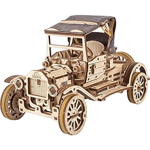 UGEARS Classic Model Car Kit - 3D Puzzles for Adults and Kids with Folding Roof and Functional 4 Cylinder Engine - Model Car Kits for Adults 3D Wooden Puzzles - DIY Retro Car 3D Puzzle Model Kit Cover