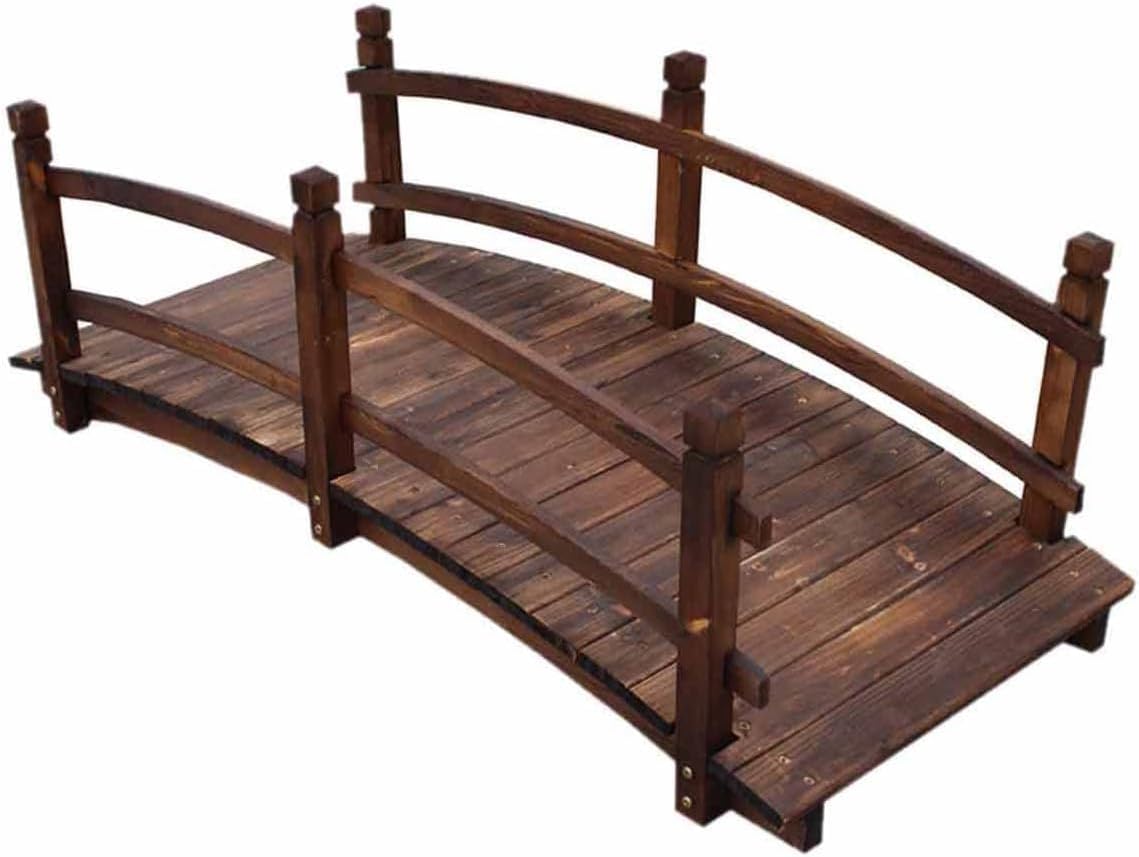 Wooden Garden Bridge, Wood Arc Footbridge, Carbonized Wood Footbridge, Garden Walking Bridge for Backyard/Small Creek/Stream