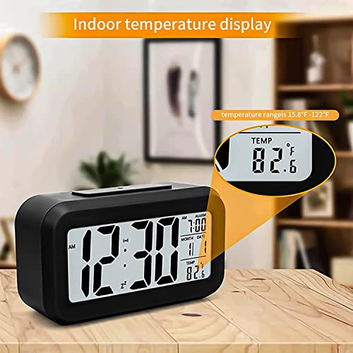 Cymner Digital Alarm Clock, Battery Powered Alarm Clock Bedside, Travel Alarm Clock With Date Temp, Backlit, Snooze, Stylish Digital Clock, Beautiful Bedroom Decor,Battery Powered Travel Clock (Black) #TOP4