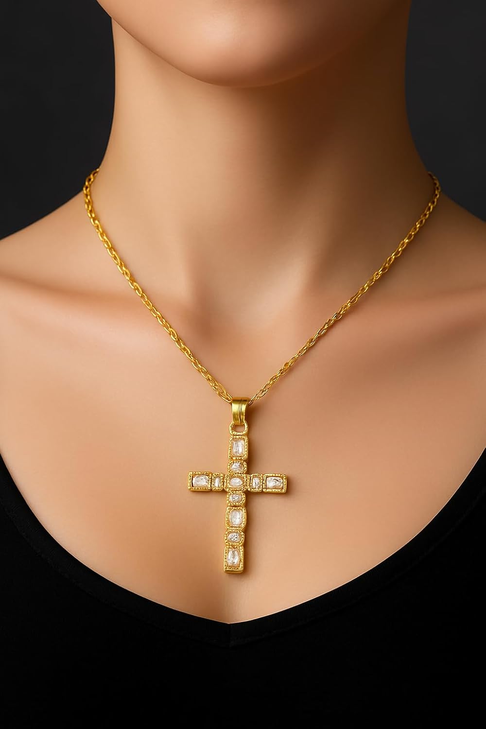 14k Gold Cross Necklace for Women Small Petite Crucifix Pendant Necklace - Image 4