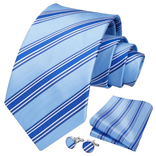 Image of HISDERN Ties for Men Stripe Plaid Tie Classic Necktie Pocket Square Cufflinks Set for Formal Wedding Business Party
