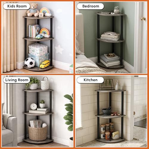 Image of JD FRESH 3-Tier Wooden Open Corner Rack /Table Corner Display Rack /Storage Shelf Stand /Multipurpose Shelf for Living Room, Bedroom, Home Office Display (Cambridge, Walnut)