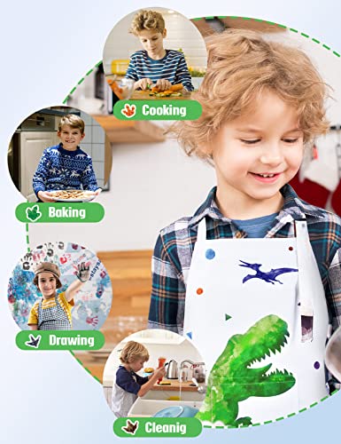 WERNNSAI Dinosaur Apron Set - Waterproof Chef Artist Cooking Aprons for Kids Boys Kitchen Bib with Adjustable Strap Pocket Chef Hat and Mittens for Baking Painting Party (Extra Small, 2-5 Years)