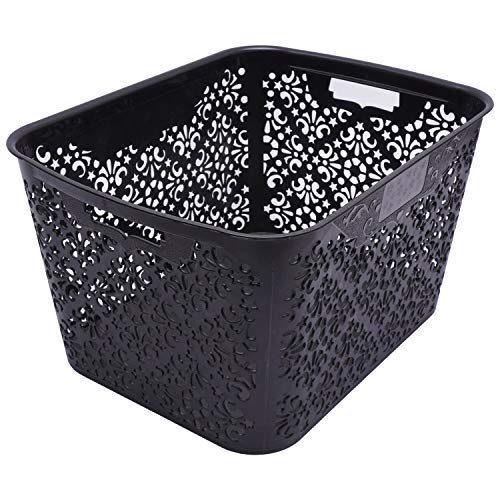 Image of Cutting Edge Essentials Plastic Storage Baskets /Shelf /Turkish Rack without Lid - Set of 2 for Fruit Vegetable Bathroom Stationary Home Basket with Handle (Black, Large)