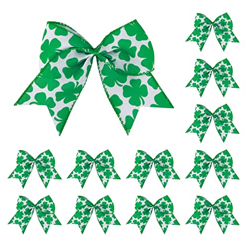Meseey 12 Pieces 6 Inch Green Shamrock Clover Wewath Bow Irish Holiday Burlap Bows for St. Patrick's Day Party Door Wall Decoration Ornament（Shamrock）