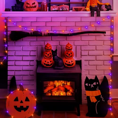 Heceltt 2 Pack Halloween Fairy Lights Indoor,Total 46ft 140LED Purple and Orange Fairy Lights Battery Operated with 8 Modes for Bedroom Stairs Decorations. - image 4