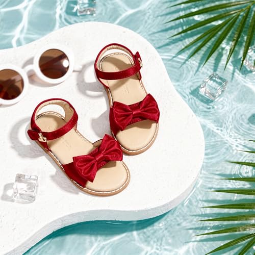 Image of THEE BRON Toddler Girls Sandals Wedding Flower Girl Dress Shoes Open Toe Flats