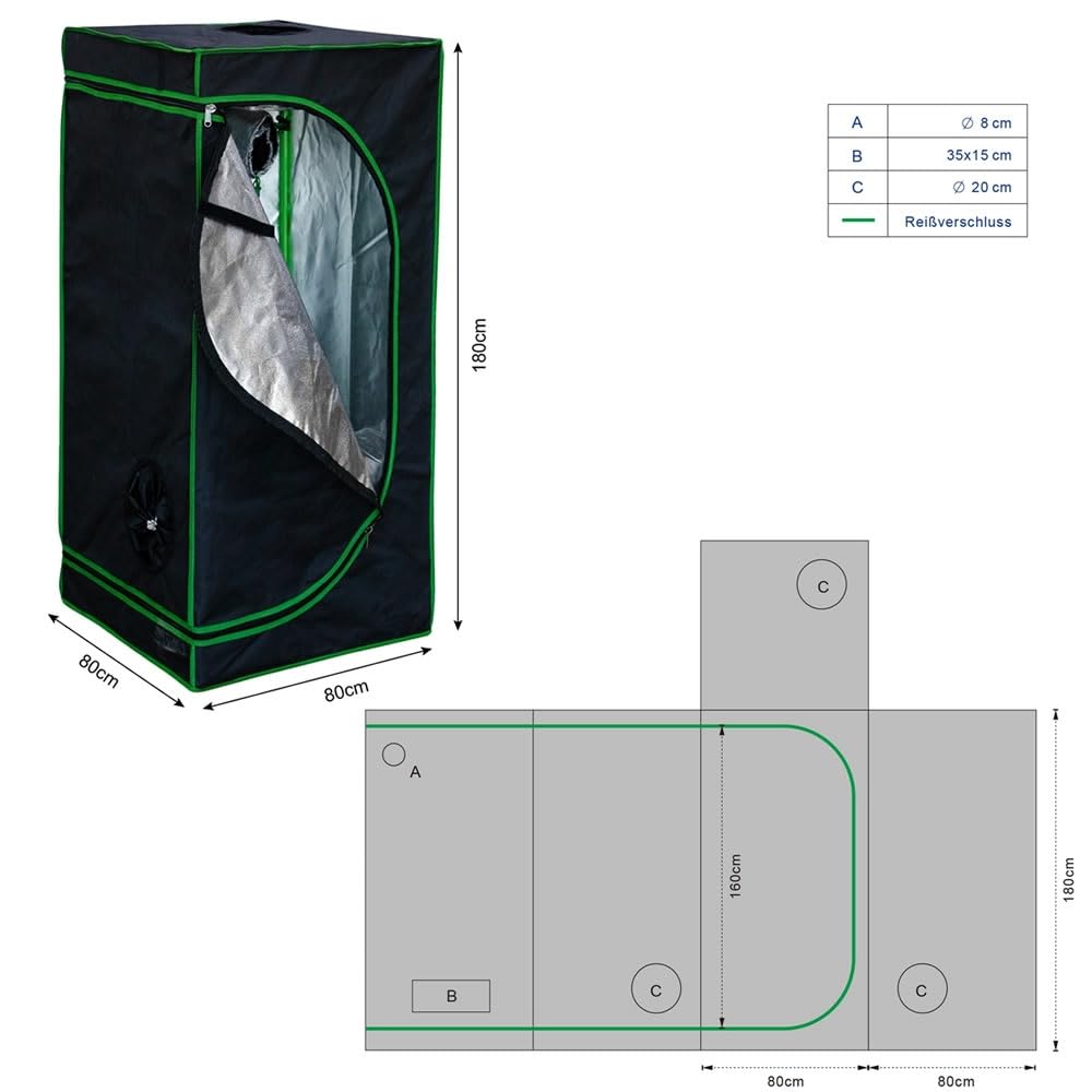 Melko - Growbox 80x80x160cm Set mit 3-in-1 Messgerät - Licht- & wasserdichtes Growzelt aus extrafestem Stoff mit reflektierender Innenfolie - Growtent Zuchtzelt für Hydrokulturen zur Pflanzenzucht