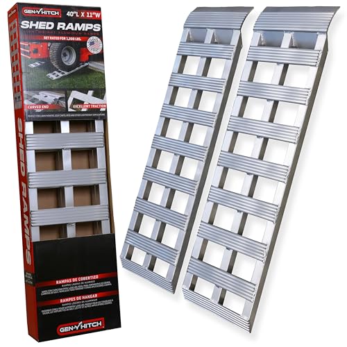 GEN-Y Hitch Aluminum Loading Ramps - Set of Two 40-Inch x 11-Inch Ramps for ATVs Motorcycles Mowers Carts and Sheds - 1 200 LBS. Combined Capacity with Serrated Rungs