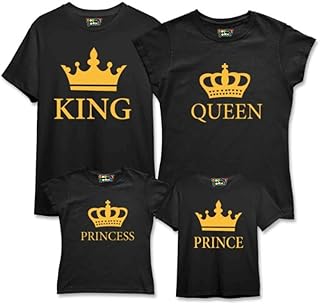 Bouncy Toonz Family T Shirts for 4 - Husband Wife Matching Dress - Regular Fit Cotton Round Neck Half Sleeve(kingqueenprin...