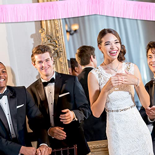 Image of 6 Pack 10 Feet Foil Fringe Garland Metallic Tinsel Streamers Banner Wall Hanging Backdrop Banner for Parade Floats, Thanksgiving, Christmas, Birthday, Halloween Party Decorations(Macaron Pink)