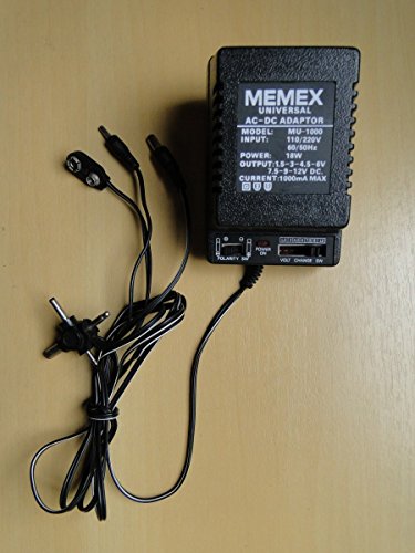 Memex Universal AC/DC Adapter/Charger 1000mA, 1.5V, 3V, 4.5V, 6V, 7.5V, 9V, 12V DC, 110V/220V Regulated Universal AC to DC Converter with Multiple Connector Ends