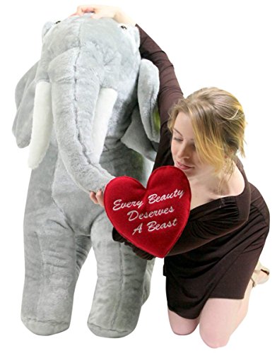Giant Stuffed Valentine Elephant 48 Inches - Holds Heart That Reads Every Beauty Deserves A Beast, Huge Stuffed Animal Made In The Usa #TOP7