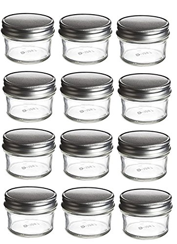 PremiumVials 12 pcs, 4 oz Mason Glass Jars with Silver Lids