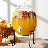 FillTouch 1.3 Gallon Pumpkin Glass Beverage Dispenser with Stand and Spigot Clear Drink Dispenser for Juice Cocktails Tea for Thanksgiving Halloween Fall Party Decor