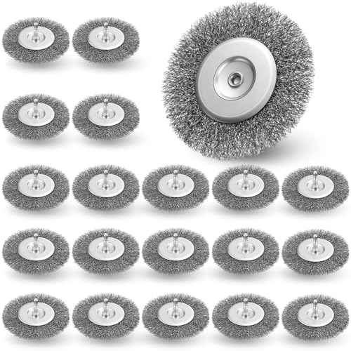 Image of Moxweyeni 20 Pcs 4 Inch Stainless Steel Wire Wheel Brushes for Drill Bits | with 1 /4 Inch Hex Shank and 0.0118 inch Carbon Steel Wire, Fits Power Operated Grinders Rust Removal, Clean Paint and Corrosion