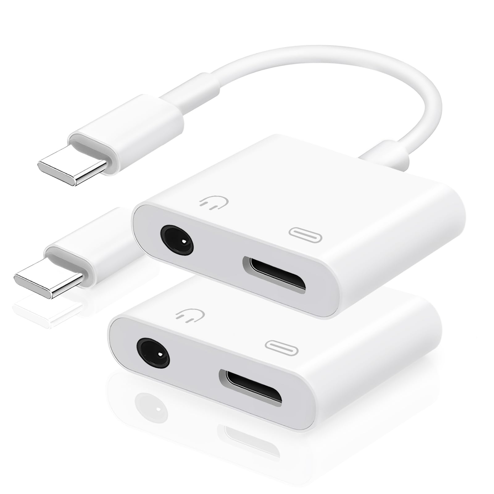 Untvie USB-C to 3.5mm Headphone Port Adapter Type-C to AUX Audio Converter 2-in-1 Charger Support PD Fast Charging for iPhone 17/16/15 Series iPad Pro MacBook Pixel and Other Devices Double 2Pack