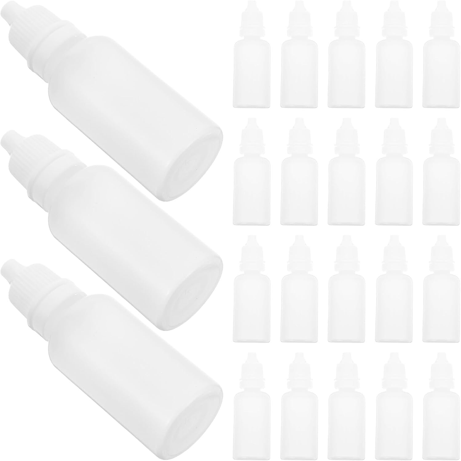 100pcs 20ml Plastic Dropper Bottles Squeezable Laboratory Liquid Containers with White Screw Caps for Eye Drops and Ink Storage