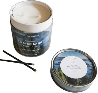 Ethics Supply Co. Crater Lake National Park Candle - Luxury Scented Candle, Red Cedar, White Sagebrush & Oakwood, 55-Hour Burn Time, Clean Wax, Phthalate-Free, Cruelty-Free - 12oz
