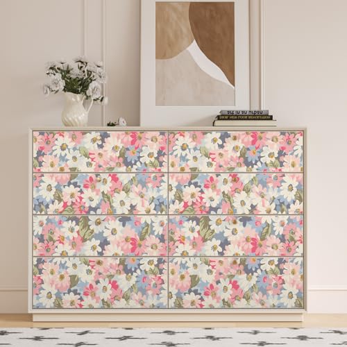 VaryPaper Watercolor Spring Floral Wallpaper Peel and Stick 17.7"x78.7" White/Blue/Pink Daisy Floral Contact Paper for Cabinets Waterproof Removable Decorative Flower Wall Paper for Bedroom Nursery by VaryPaper - Used condition - Image 2