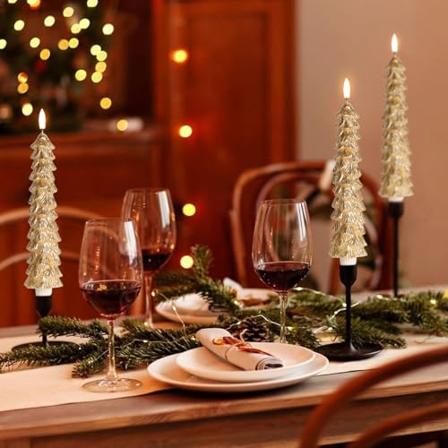 Eywamage Gold Christmas Tree Candles with Remote, Real Wax Flickering Flameless LED Taper Candles Set of 4 by Eywamage - Image 7