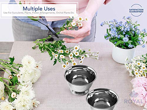 Royal Imports 6" Decorative Plastic Planter Pedestal Bowl- Flower Pot Cover, Footed Succulent Dish For Wedding, Party, Garden, Home And Holiday Decor, Silver, 2 Pack #TOP2