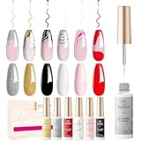 Beetles Gel Polish 6 Pcs Black White Red Gold Silver Glitters Colors Paint Swirl Built Thin Brush in Bottle Soak off Uv Led Lamp Nail Art Liner Gel Polish Set