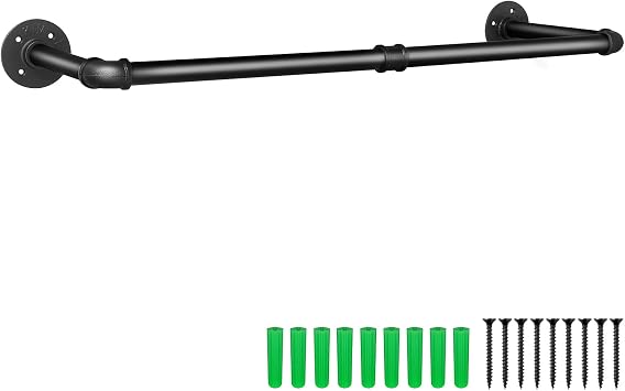 Industrial Pipe Hanging Rack 81cm Detachable Wall Mounted Clothes Rail Heavy Duty Wardrobe Rail for Bedroom Living Room