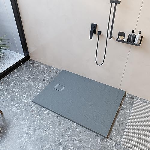 Piatto Doccia 80X140 Cm Grigio Effetto Pietra Rettangolare In Smc Riducibile Samos - 3